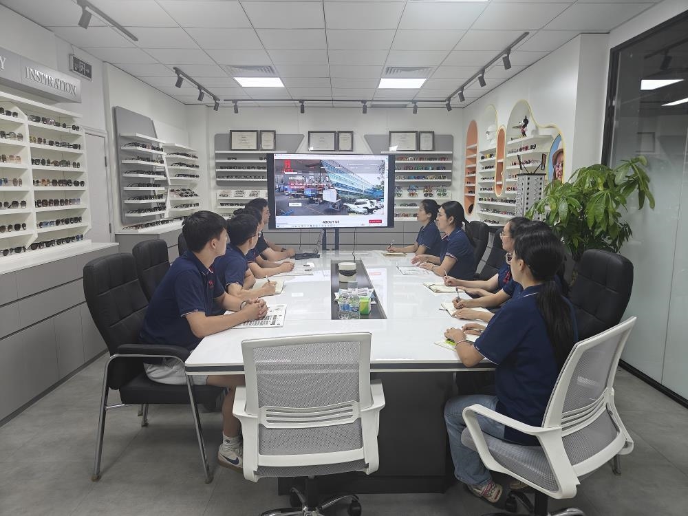 Meeting in the sunglasses sample room
