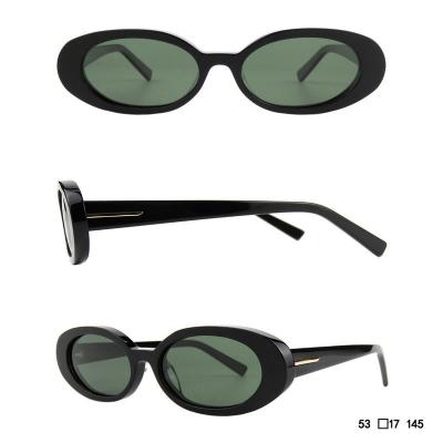 A10764 Unisex Hand Polished black Acetate Full Rim Oval Vintage Sunglasses Eyewear