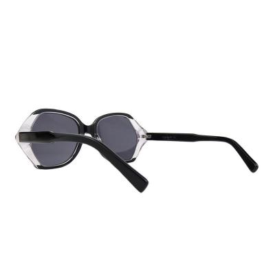 A10821(1) Women's Hand Polished black with crystal clear temple accents Acetate Full Rim Geometric Luxury Sunglasses Eyewear