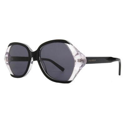 A10821(1) Women's Hand Polished black with crystal clear temple accents Acetate Full Rim Geometric Luxury Sunglasses Eyewear