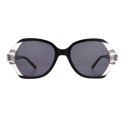 A10821(1) Women's Hand Polished black with crystal clear temple accents Acetate Full Rim Geometric Luxury Sunglasses Eyewear