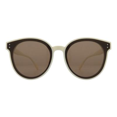 A10877(1) Unisex Durable ivory white with dark brown inner rim Acetate Full Rim Round Modern Sunglasses Eyewear