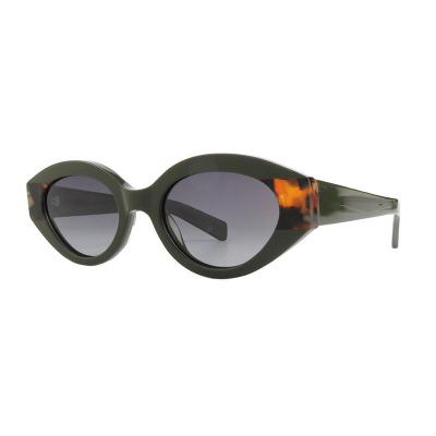 A10916(1) Women's Polarized olive green with tortoise shell temple tips Acetate Full Rim Cat Eye Modern Sunglasses Eyewear