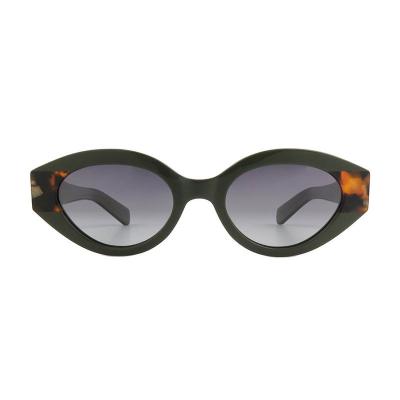 A10916(1) Women's Polarized olive green with tortoise shell temple tips Acetate Full Rim Cat Eye Modern Sunglasses Eyewear