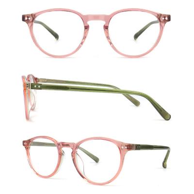 A20243-1 Women's Durable crystal pink Acetate Full Rim Round Modern Sunglasses Eyewear