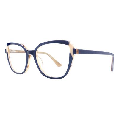 A20353(2) Women's Premium Quality navy blue with yellow accents Acetate Full Rim Cat Eye Modern Sunglasses Eyewear