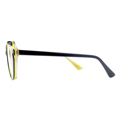 A20353(1) Women's Hand Polished navy blue with yellow accents Acetate Full Rim Cat Eye Modern Sunglasses Eyewear