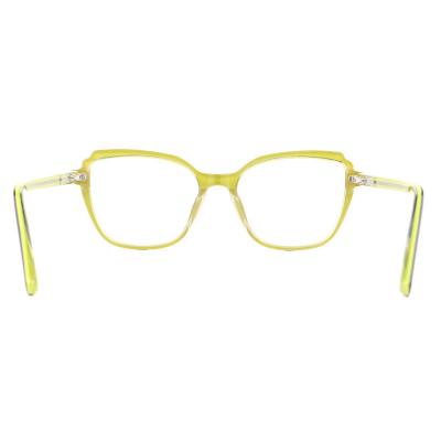 A20353(1) Women's Hand Polished navy blue with yellow accents Acetate Full Rim Cat Eye Modern Sunglasses Eyewear