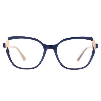 A20353(2) Women's Premium Quality navy blue with yellow accents Acetate Full Rim Cat Eye Modern Sunglasses Eyewear