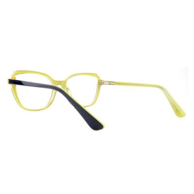 A20353(1) Women's Hand Polished navy blue with yellow accents Acetate Full Rim Cat Eye Modern Sunglasses Eyewear