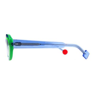 A20365(2) Unisex Premium Quality silver metallic with light blue inner accent Acetate Full Rim Oval Modern Sunglasses Eyewear