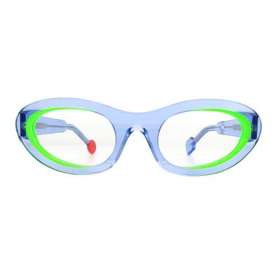 A20365(2) Unisex Premium Quality silver metallic with light blue inner accent Acetate Full Rim Oval Modern Sunglasses Eyewear