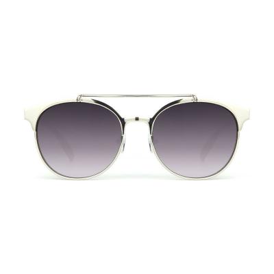 H10169 Unisex Spring Hinge silver Hybrid Full Rim Round Modern Sunglasses Eyewear
