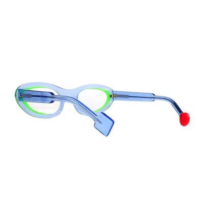 A20365(2) Unisex Premium Quality silver metallic with light blue inner accent Acetate Full Rim Oval Modern Sunglasses Eyewear