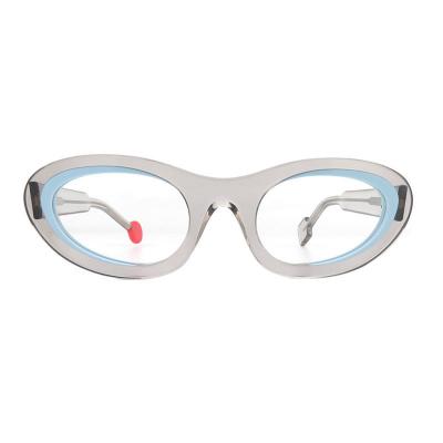 A20365(1) Unisex Durable silver metallic with light blue inner accent Acetate Full Rim Oval Modern Sunglasses Eyewear
