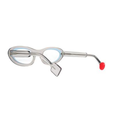 A20365(1) Unisex Durable silver metallic with light blue inner accent Acetate Full Rim Oval Modern Sunglasses Eyewear