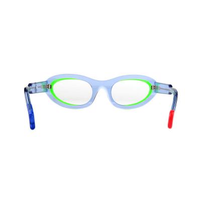 A20365(2) Unisex Premium Quality silver metallic with light blue inner accent Acetate Full Rim Oval Modern Sunglasses Eyewear