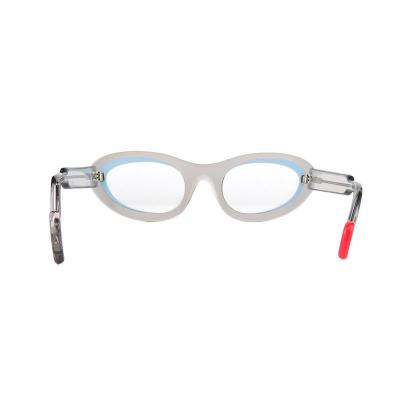 A20365(1) Unisex Durable silver metallic with light blue inner accent Acetate Full Rim Oval Modern Sunglasses Eyewear
