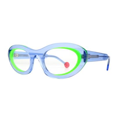 A20365(2) Unisex Premium Quality silver metallic with light blue inner accent Acetate Full Rim Oval Modern Sunglasses Eyewear