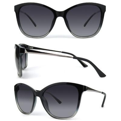 H10273 Women's Scratch Resistant black Hybrid Full Rim Cat Eye Modern Sunglasses Eyewear