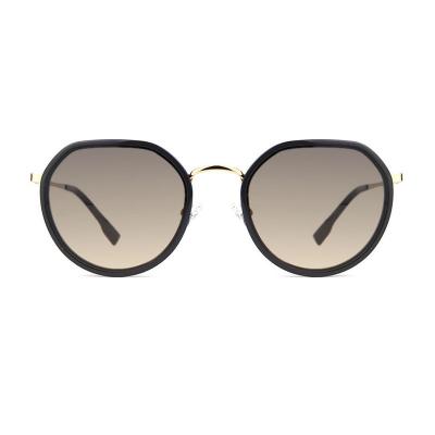 H10321(1) Unisex Lightweight black with gold accents Hybrid Full Rim Round Modern Sunglasses Eyewear