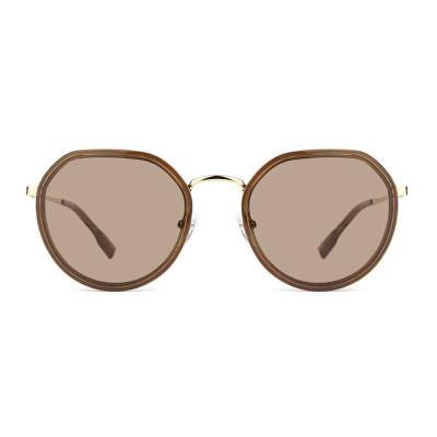 H10321(2) Unisex Spring Hinge black with gold accents Hybrid Full Rim Round Modern Sunglasses Eyewear