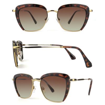 H10275-1 Women's Polarized tortoiseshell Hybrid Semi Rimless Cat Eye Luxury Sunglasses Eyewear