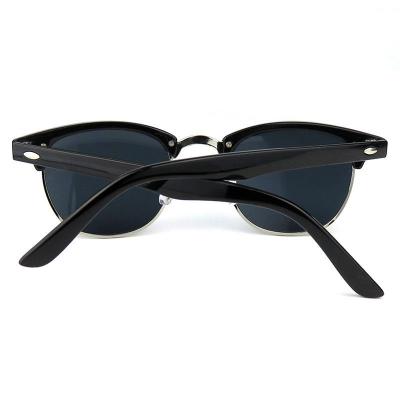 H10276 Unisex Polarized black Hybrid Semi Rimless Browline Vintage Sunglasses Eyewear
