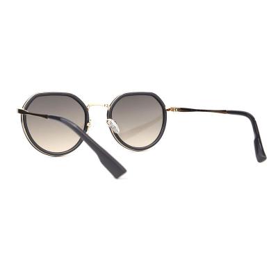 H10321(1) Unisex Lightweight black with gold accents Hybrid Full Rim Round Modern Sunglasses Eyewear