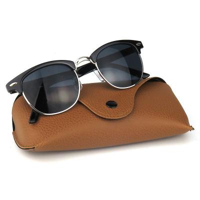 H10276 Unisex Polarized black Hybrid Semi Rimless Browline Vintage Sunglasses Eyewear