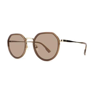 H10321(2) Unisex Spring Hinge black with gold accents Hybrid Full Rim Round Modern Sunglasses Eyewear