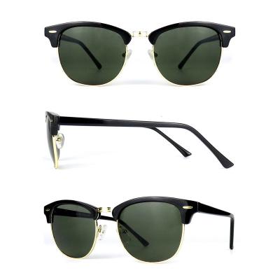H10315 Unisex Durable black Hybrid Semi Rimless Browline Vintage Sunglasses Eyewear