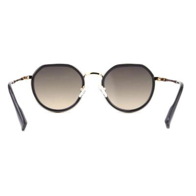 H10321(1) Unisex Lightweight black with gold accents Hybrid Full Rim Round Modern Sunglasses Eyewear