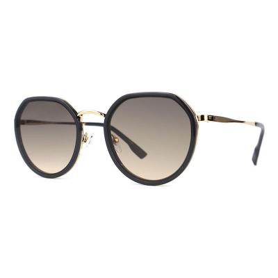 H10321(1) Unisex Lightweight black with gold accents Hybrid Full Rim Round Modern Sunglasses Eyewear
