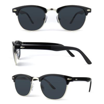 H10276 Unisex Polarized black Hybrid Semi Rimless Browline Vintage Sunglasses Eyewear