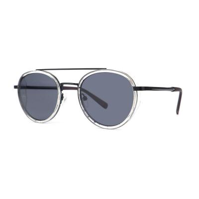 H10337(3) Unisex Durable burgundy/wine with black metal accents Hybrid Full Rim Round Modern Sunglasses Eyewear