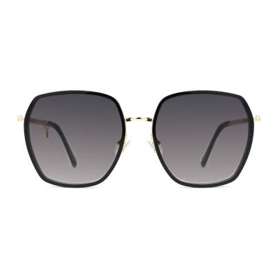 H10323(1) Women's Hand Polished black with gold accents Hybrid Full Rim Geometric Modern Sunglasses Eyewear