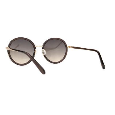 H10346(4) Unisex Polarized dark brown/amber tortoise with gold metal accents Hybrid Full Rim Round Vintage Sunglasses Eyewear