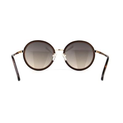 H10346(4) Unisex Polarized dark brown/amber tortoise with gold metal accents Hybrid Full Rim Round Vintage Sunglasses Eyewear