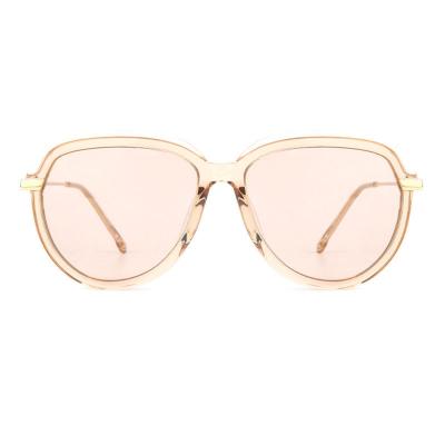 H10329(2) Women's Hand Polished transparent/clear with gold accents Hybrid Full Rim Square Luxury Sunglasses Eyewear