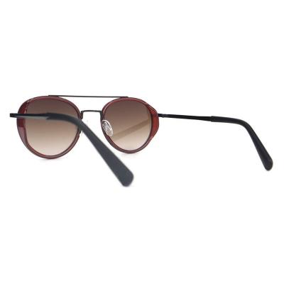 H10337(1) Unisex Premium Quality burgundy/wine with black metal accents Hybrid Full Rim Round Modern Sunglasses Eyewear