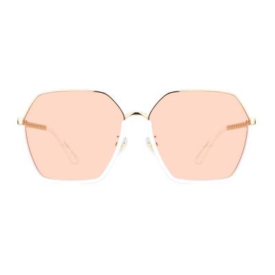 H10326(1) Women's Durable gold Hybrid Semi Rimless Geometric Modern Sunglasses Eyewear