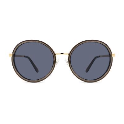 H10346(1) Unisex Polarized dark brown/amber tortoise with gold metal accents Hybrid Full Rim Round Vintage Sunglasses Eyewear