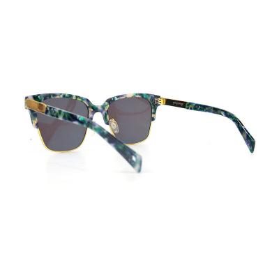 H10336(1) Women's Lightweight blue-green marbled tortoiseshell Hybrid Semi Rimless Square Modern Sunglasses Eyewear