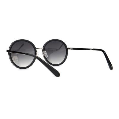 H10346(6) Unisex UV400 Protection dark brown/amber tortoise with gold metal accents Hybrid Full Rim Round Vintage Sunglasses Eyewear
