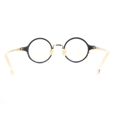 H10334(1) Unisex Spring Hinge black/gold two-tone Hybrid Full Rim Round Vintage Sunglasses Eyewear
