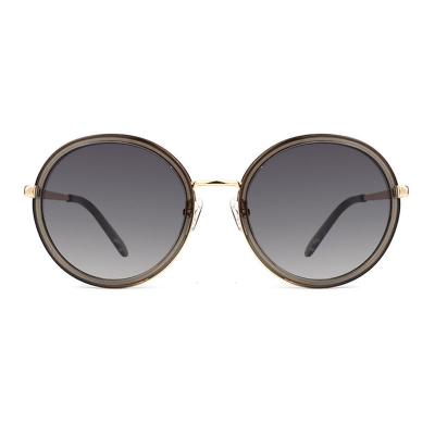 H10346(5) Unisex Lightweight dark brown/amber tortoise with gold metal accents Hybrid Full Rim Round Vintage Sunglasses Eyewear