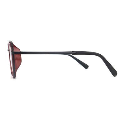 H10337(1) Unisex Premium Quality burgundy/wine with black metal accents Hybrid Full Rim Round Modern Sunglasses Eyewear