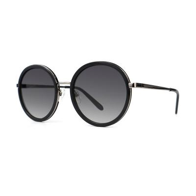 H10346(6) Unisex UV400 Protection dark brown/amber tortoise with gold metal accents Hybrid Full Rim Round Vintage Sunglasses Eyewear