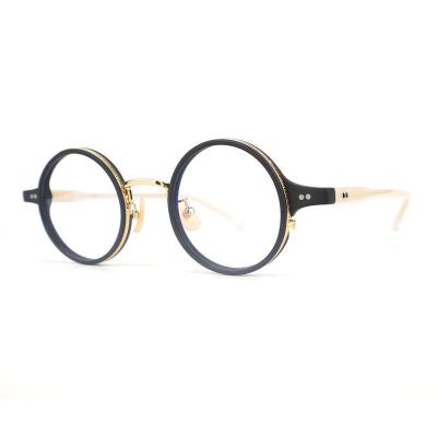H10334(1) Unisex Spring Hinge black/gold two-tone Hybrid Full Rim Round Vintage Sunglasses Eyewear